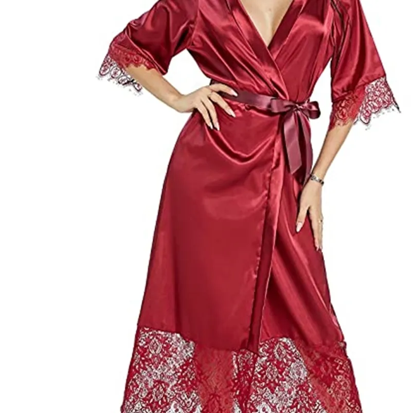 Mjuk natt silke kimono kappa badrock kvinnor silke brudtärna kläder sexiga röda kläder satin robe damer dressing kappor 210901