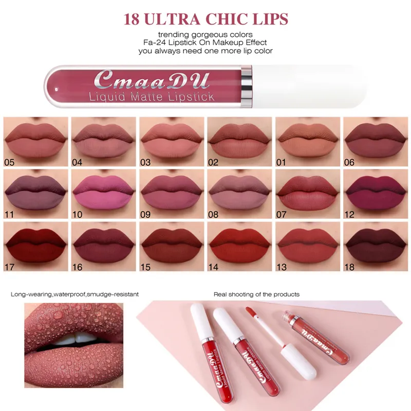18 kleuren fluwelen matte lipgloss naakt vloeibare lippenstift waterdicht blijvende rode lipgloss make-up cosmetica 12 stks