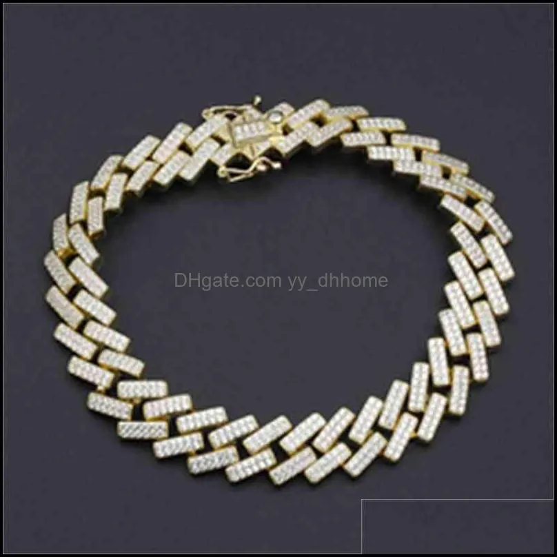  Zirconia Gold Hip Hop Jewelry Fashion Cuban Brass Diamond Tennis Baguette Bracelet For Women