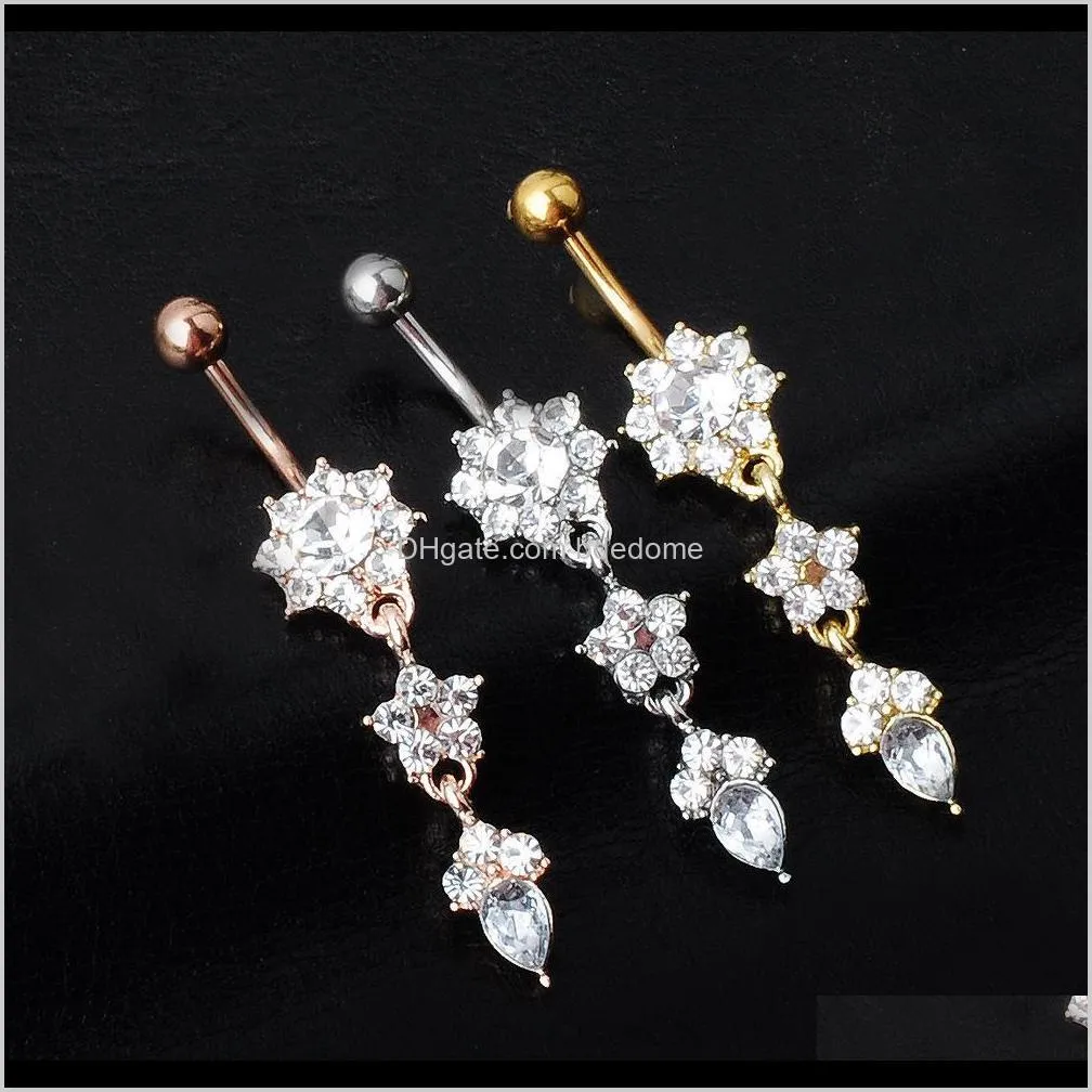 Bell Button Rings Body Delivery 2021 Blingbling Trois couleurs au choix Le pendentif fleur en forme de goutte avec anneau de nombril féminin en diamant! Bijoux