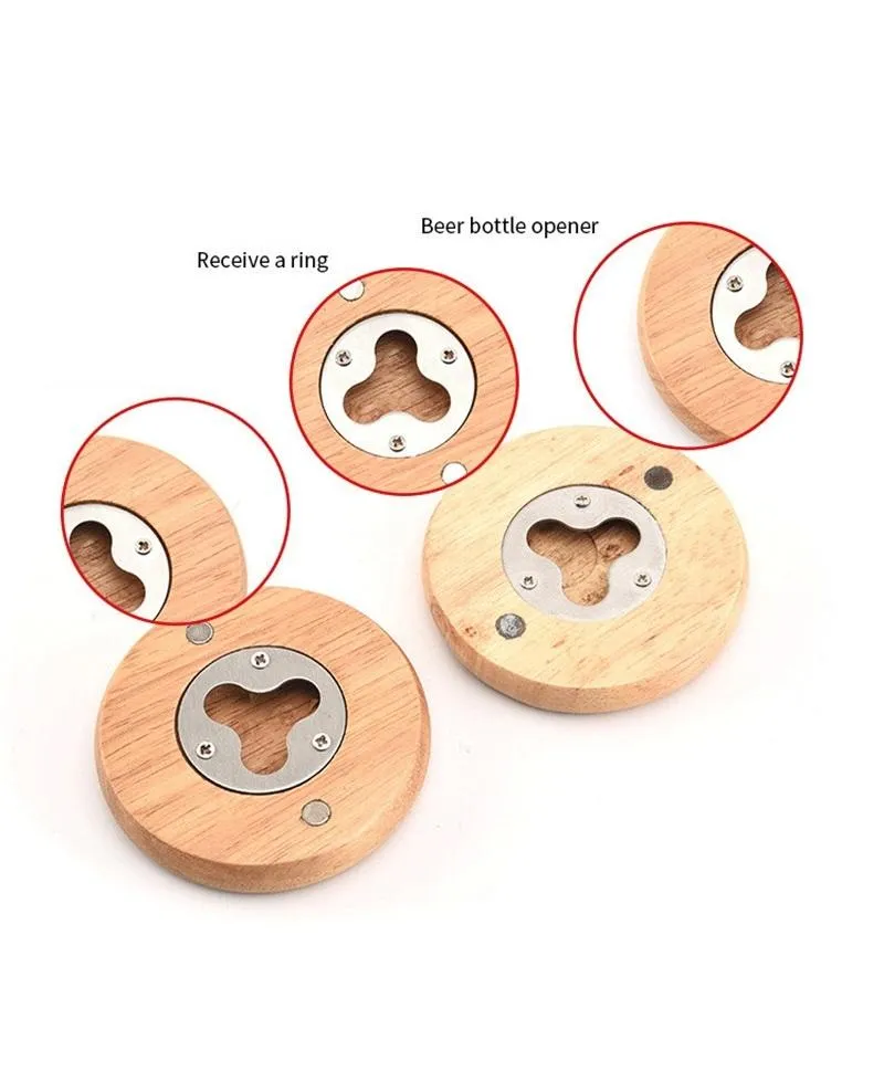 New Wooden Round Shape Bottle Opener Coaster Fridge Magnet Decoration Beer Bottle Opener Factory wholesale