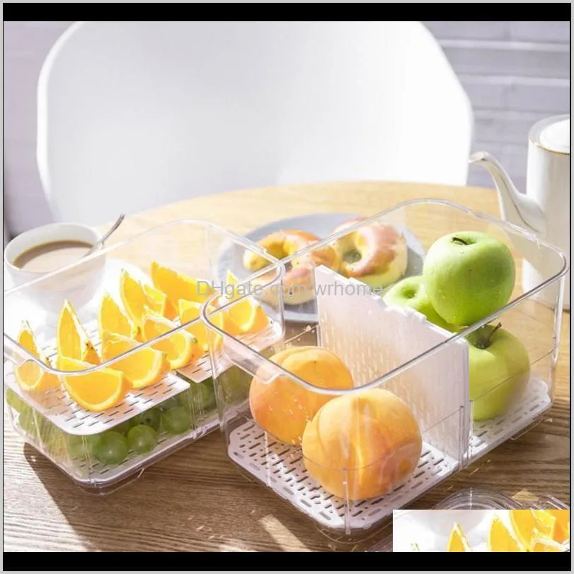 saving space home drain storage box with lid fridge organizer fruit vegetable transparent rectangle double sealed portable bottles &
