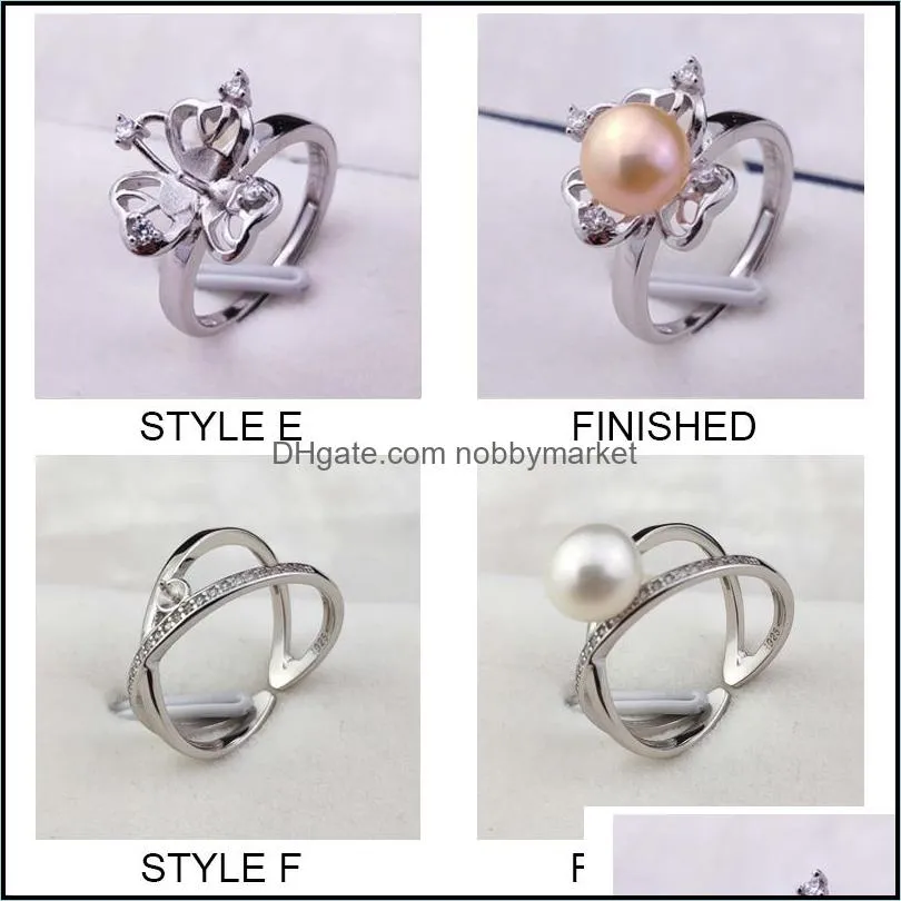 New DIY Pearl Ring Settings Fashion Jewelry 925 Silver Pearl Ring Settings Zircon Ring for Women Adjustable Size Christmas Gift 25