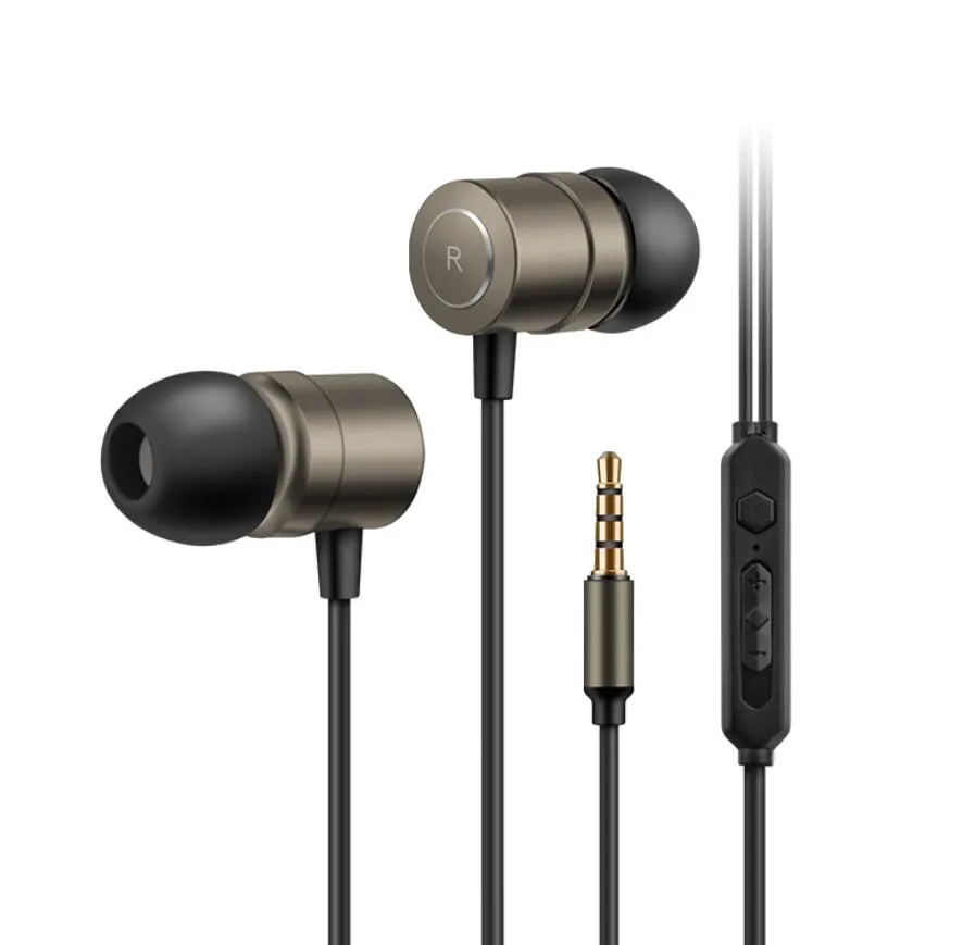 Écouteurs câblés Métal Sport Music Phone Emission d'oreillettes dans l'oreille Coup de câble 3,5 mm Casque d'entraînement avec boîte de distribution Mic