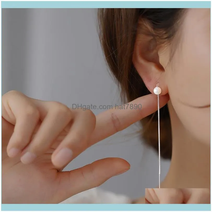 Shishang 925 silver pl line simple fashion 6 / 8mm Beizhu long ear Chain Earrings Ear jewelry female