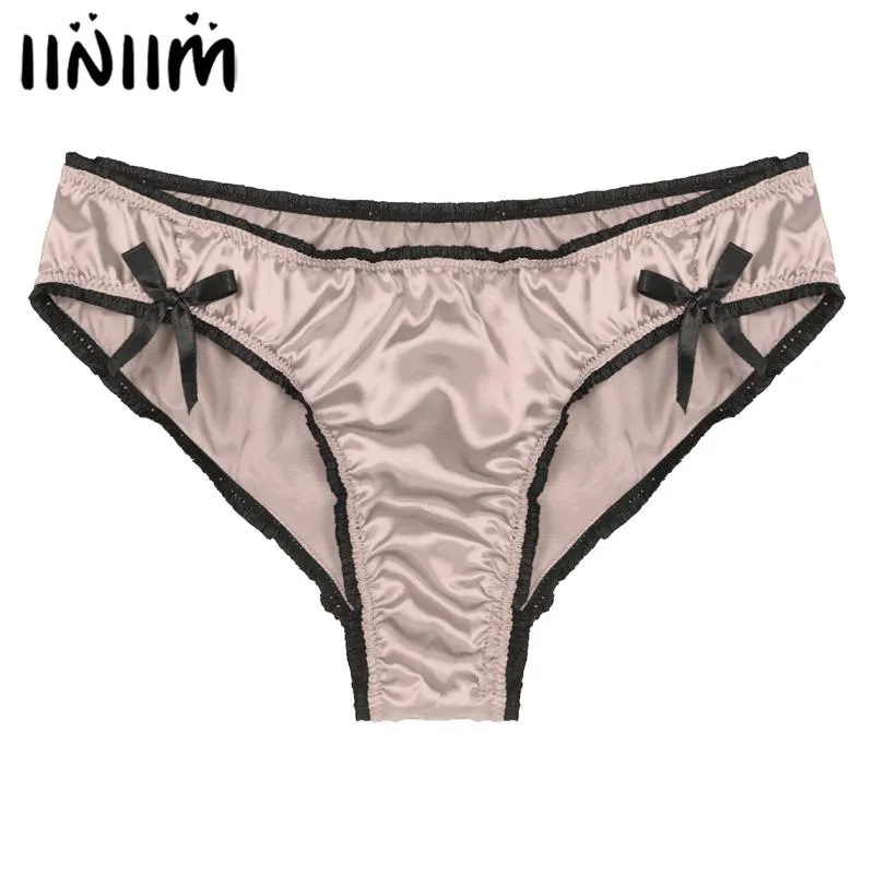 Majtki męskie Solidne majtki Frilly Niski Talia Satin Briefs Sissy Mężczyzna wesoły Bielizna Nightwear Bowknot Sexy Bielizna