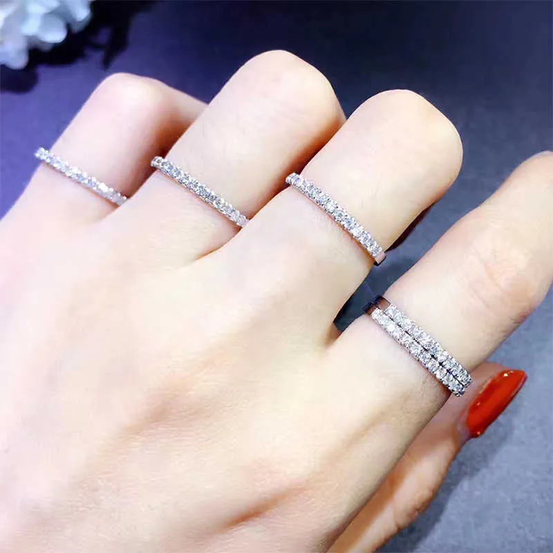 Genuine 18K white gold pave Diamond Ring Fine Jewelry Simple Round Thin Rings for Women Element Ring gift 210623