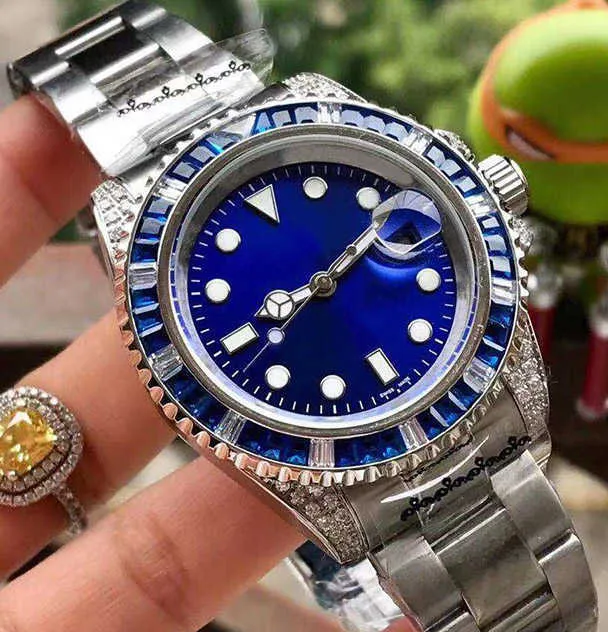 Fine Men's Watch 316 Rostfritt stålfodral Rem belagd glasfärgad röd diamant Bezel Automatisk mekanisk rörelse Diamet2671