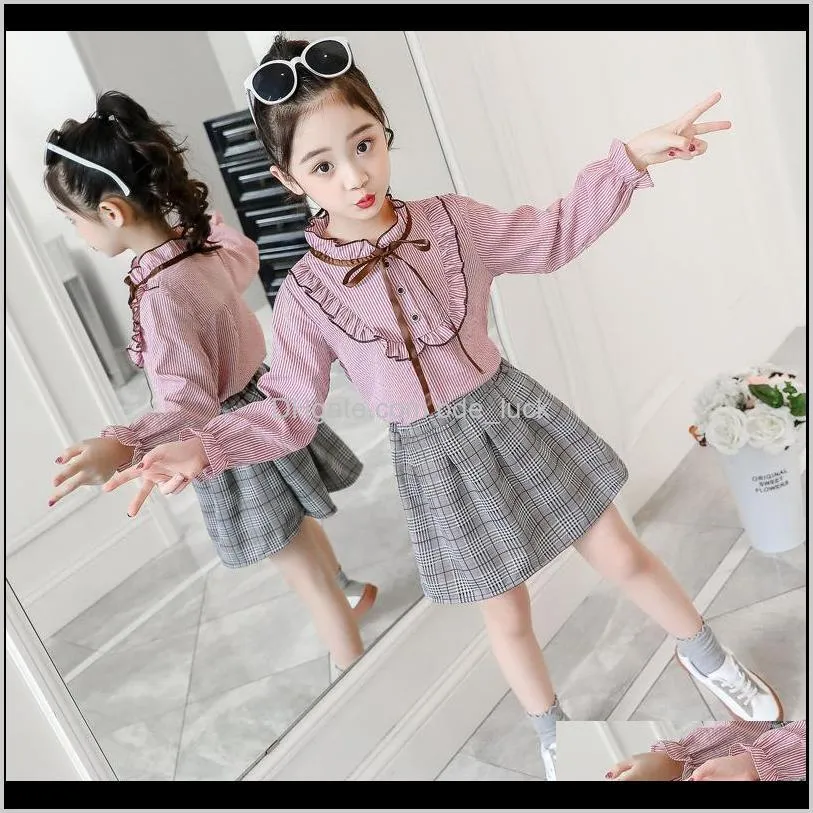 Girls Clothes Baby Girl Clothes Set Spring Autumn Shirts For Teenage Girls + Lattice Skirt Kids Fashion Girl 2020 Clothing