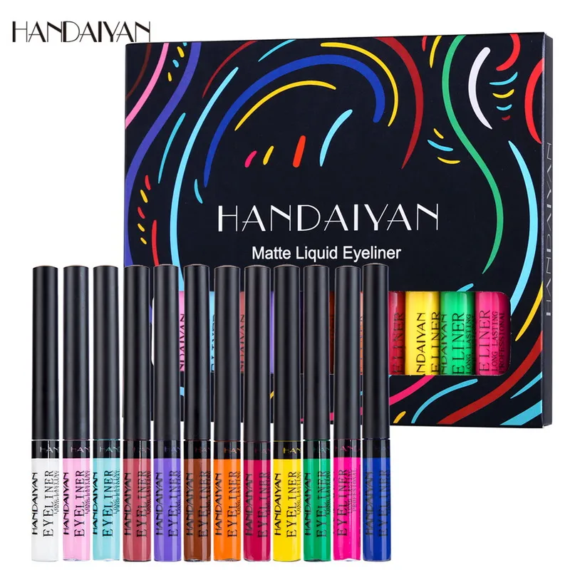 Haniyan 12 renkli sıvı eyeliner seti mat renkli eyelinerler kalem hızlı kuru kolay giyilebilir uzun ömürlü coloris gözleri makyaj