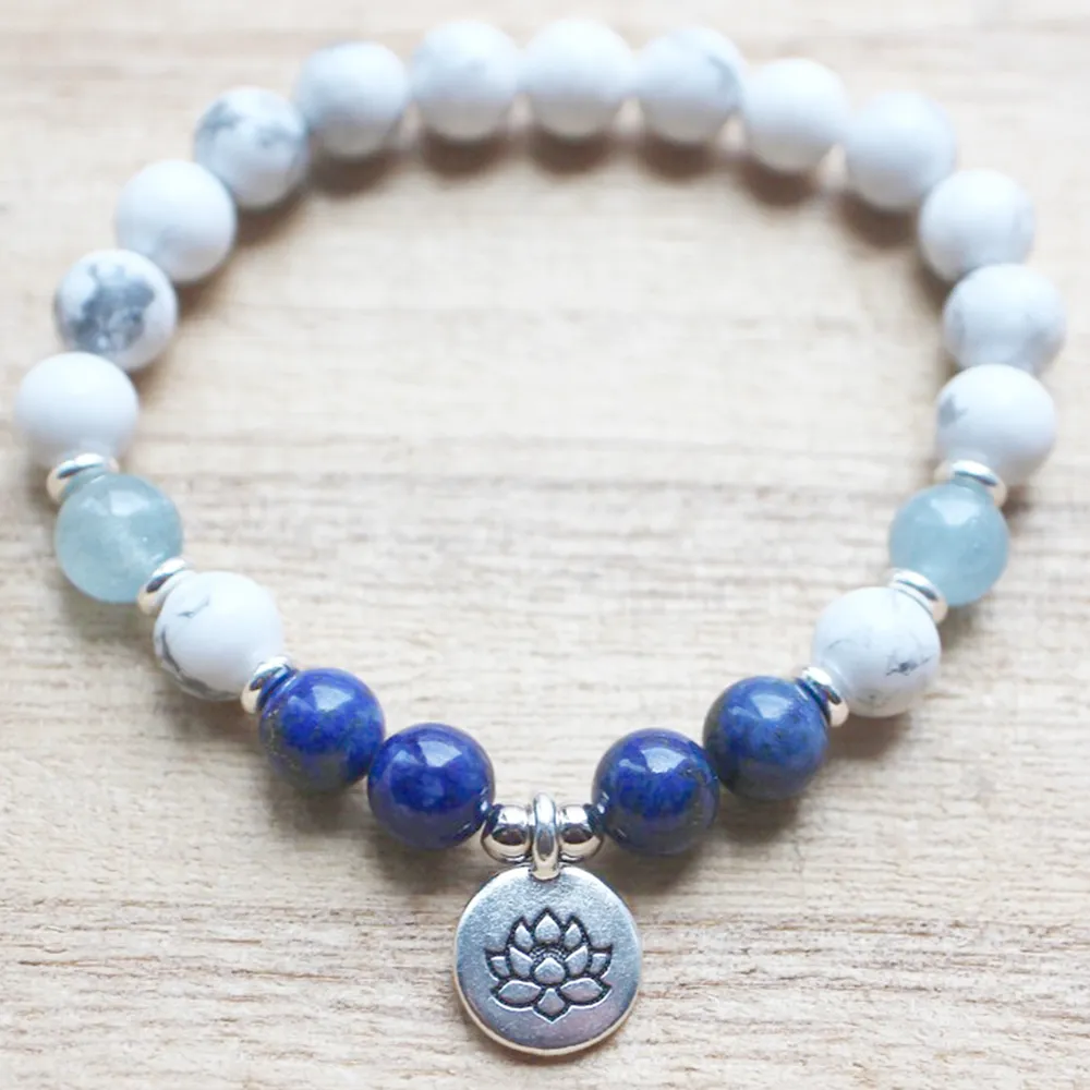 MG1335 Kadınların Bir Sınıf Lapis Lazuli Mala Bilezik Doğal Howlite Kristaller Şifa Enerji Bilezik Meditasyon Boncuk Takı