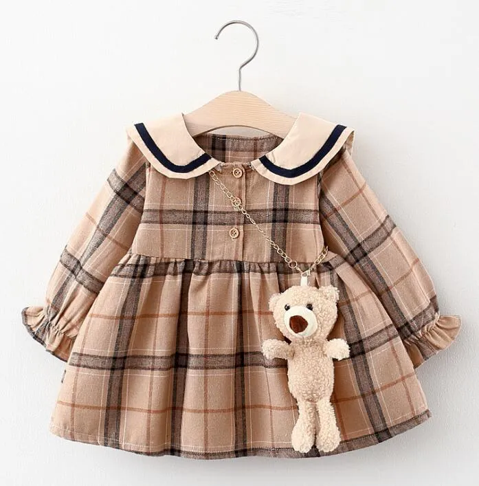 Robe à carreaux pour filles automne nouvelle robe de princesse de dessin animé à manches longues pour enfants GC542