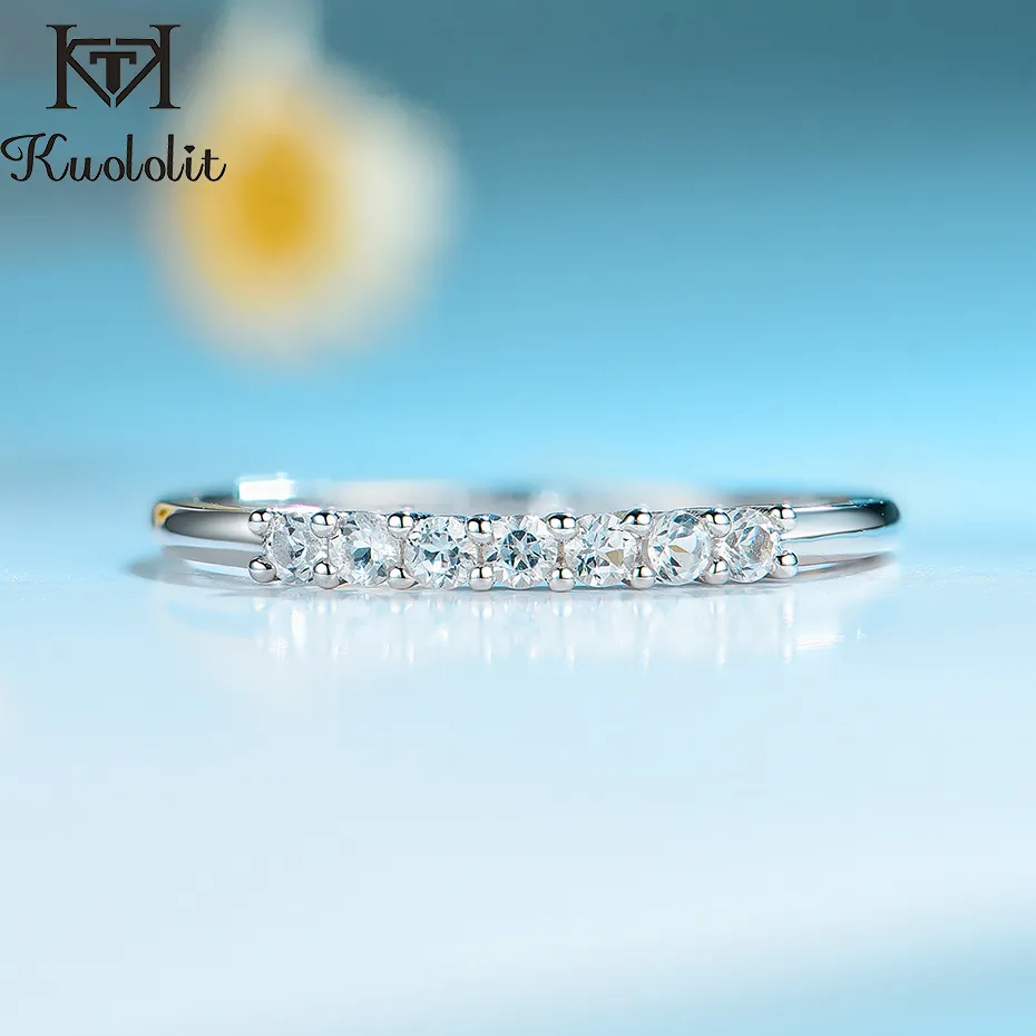 Kuololit 100% Natural Moissanite Topaz edelstenen Ring voor Vrouwen Solid 925 Sterling Silver Wedding Band Geschenken Fijne Sieraden