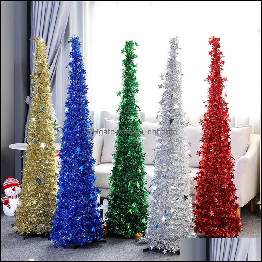 Retractable Christmas Tree Artificial Tinsel -Up Xmas Tree for Small Spaces Home Party Holiday Christmas Decorations JK1910