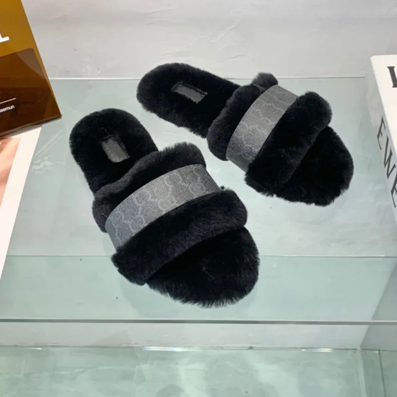 Luxury winter Wool warm fur Slippers Designer Sandals Soft Warm flat Fashion women causal shoes lady home Loafers
