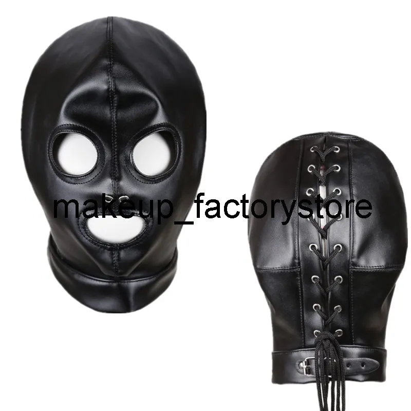 Massaggio Giocattoli adulti del sesso SM Cappuccio imbottito in pelle Benda per gli occhi Maschera per imbracatura BDSM Bocca aperta Occhio Bondage Giocattoli del sesso Per coppie Accessori