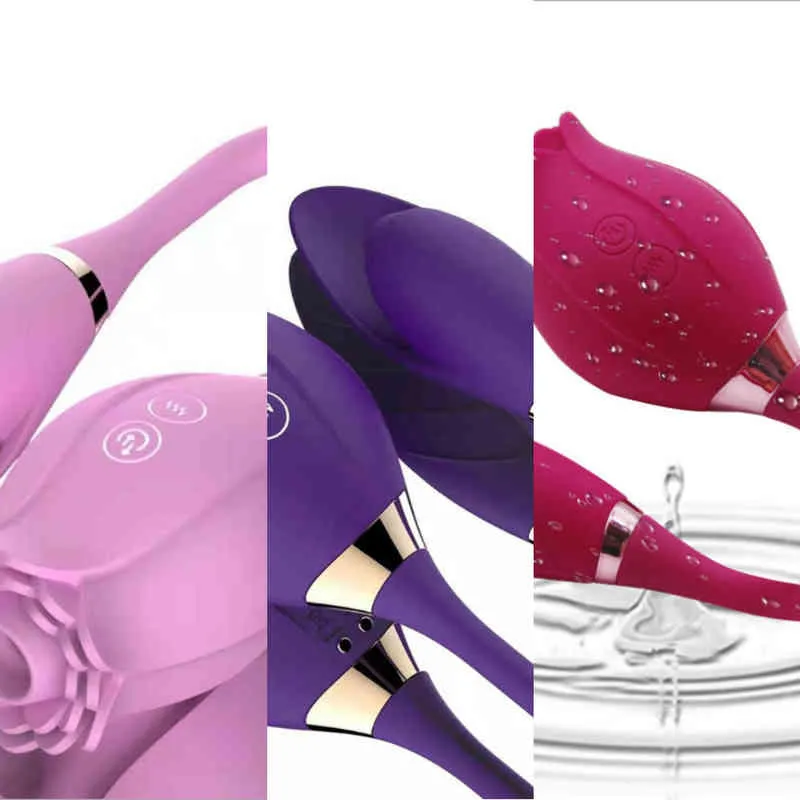 NXY Vibrators blomma Rose 2 i 1 Sexleksaker Vibrator för kvinnor 1 stycke Vibrerande vagina Clit Sucking Wireless Kvinna 0110