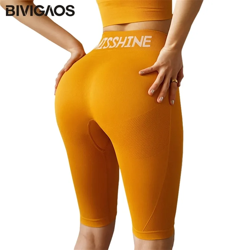 BIVIGAOS Biker Shorts Mujeres Deporte Rodilla Corta Fitness Fitness Alto Cintura Sexy Hip Up Secado rápido Correr Verano 210719