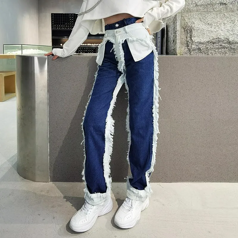 Acquistare Bellissima Cucitura Irregolare Jeans Allentato Jeans A Vita Alta  Denim Pantaloni Tasche A Contrasto Colore Nuovo Moda Primavera Donne  Economico | Consegna Veloce E Qualità | It.Dhgate