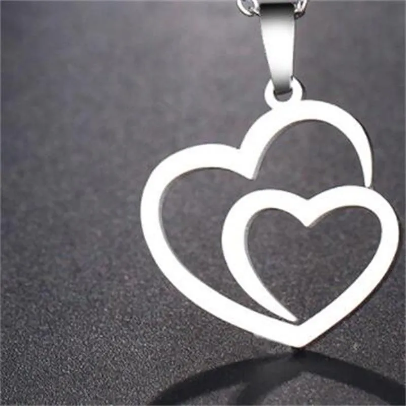 Stainless Steel Necklace For Women Man Hollow Double Heart Rose Gold Choker Pendant Necklace Engagement Jewelry 20211229 T2