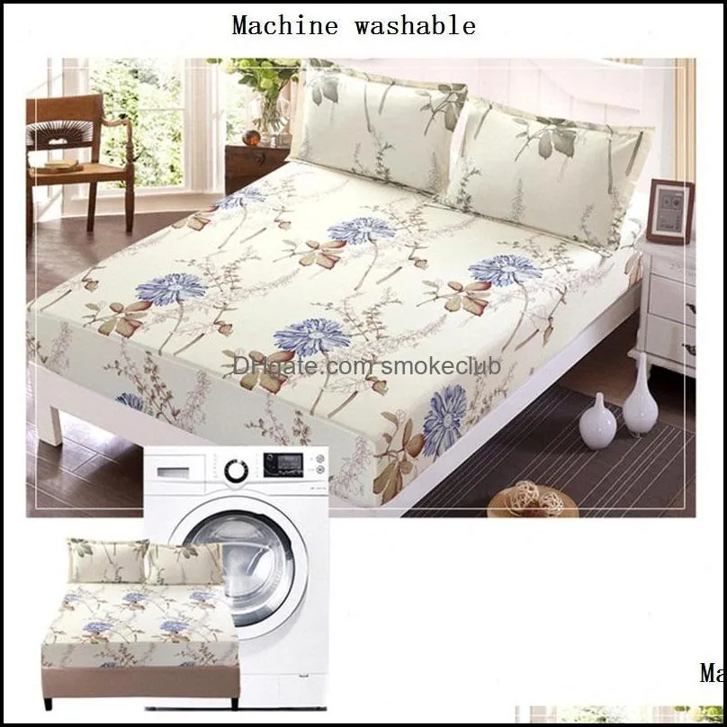 Sheets & Sets Floral Printed Fitted Sheet And Case Polyester Mattress Cover Bed Linens With Elastic For Double/King