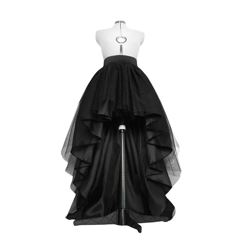 Saia alta baixa preta de tule bainha assimétrica tutu vestido de noiva em camadas cintura plissada baile de formatura elegante saia 210629