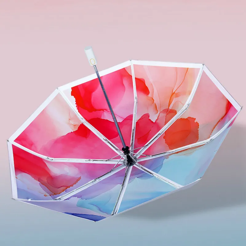 Nuovo ombrello pieghevole automatico Ombrelli da sole anti UV Pioggia da donna Rivestimento in argento Parasole da viaggio Modello floreale per ragazze
