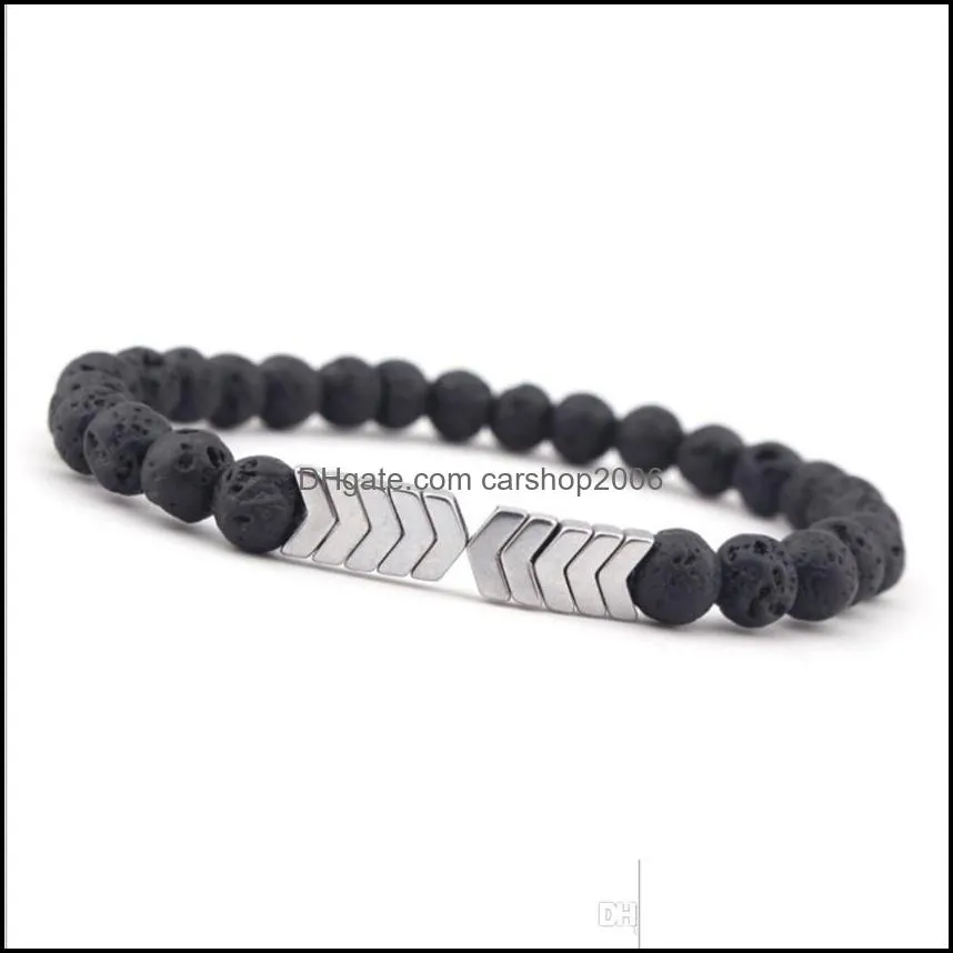 Natural Stone Bracelet Black Lava Volcanic Stone Yoga Beads Arrow Shape Men And Women Wrist Jewelry