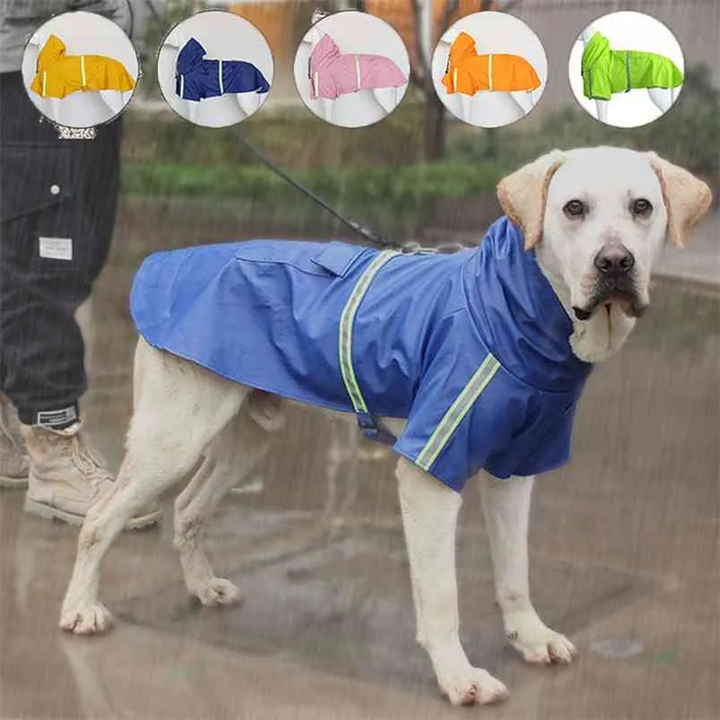 Hunde-Regenmäntel mit Kapuze, reflektierend, für große Hunde, wasserdichter Overall, modisch, atmungsaktiv, wasserabweisende Kleidung 210729