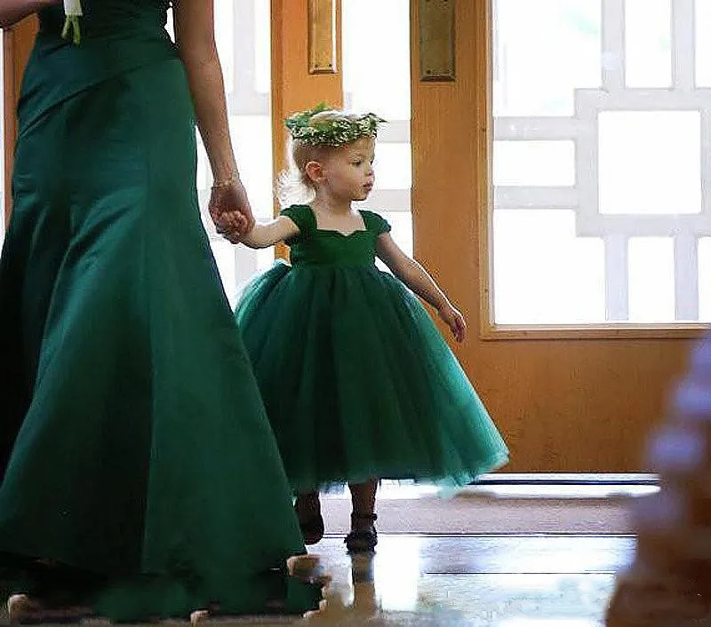 Emerald Green Tulle Ball Gown for Flower Girls Ankle Length Toddler Pageant Dress for Weddings and Birthdays