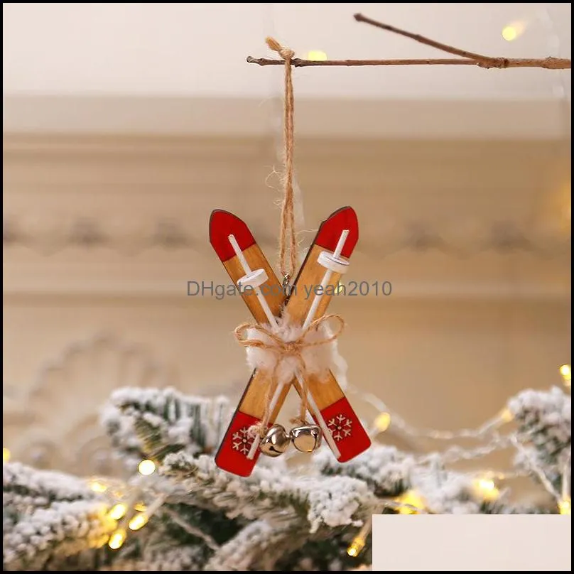 Christmas Decorations Year 2021 Wooden Sled For Home Wood Crafts Ski Jingle Bells Xmas Tree Ornaments Noel Gift Navidad