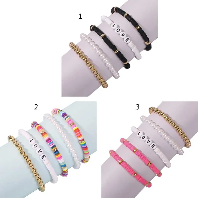 Charm Bracelets 5 Pcs Multicolor Beaded Stackable Strench Adjustable Sets Summer Beach Friendship Bohemian Jewelry For Women Love
