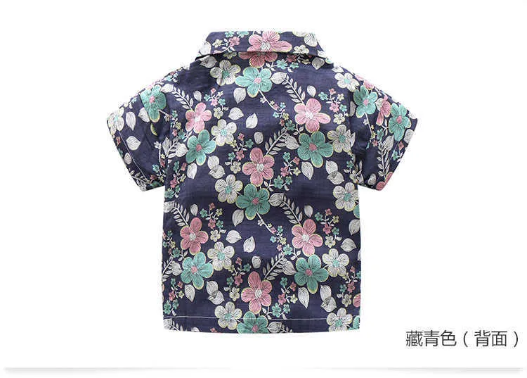 2-10 Years Birthday Kids Clothes Summer Fashion Cotton Flower Floral Print Short Sleeve Turn Down Collar Boys Floral Shirt (3)