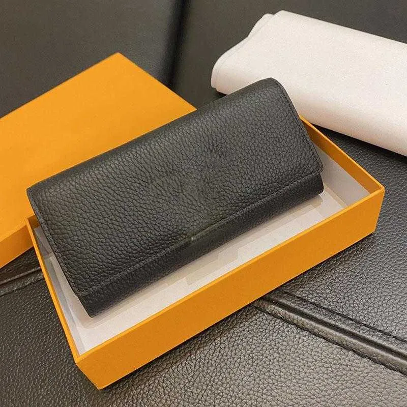 Women Plain Wallet Classic L Letters Lady Purse Hand Bag Litchi Grain Cowhide Leather Card Holder With Box
