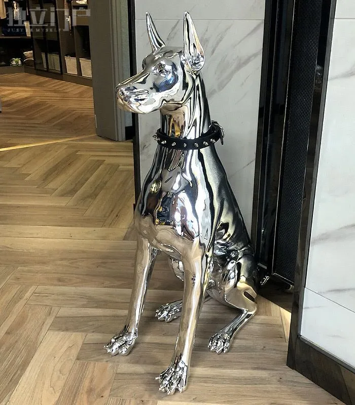 Nouveauté Articles Accueil Décor Electroplate Résine Dog Sculpture Ornements Grand Landing Home Salon Décoration Statues Style européen Creative