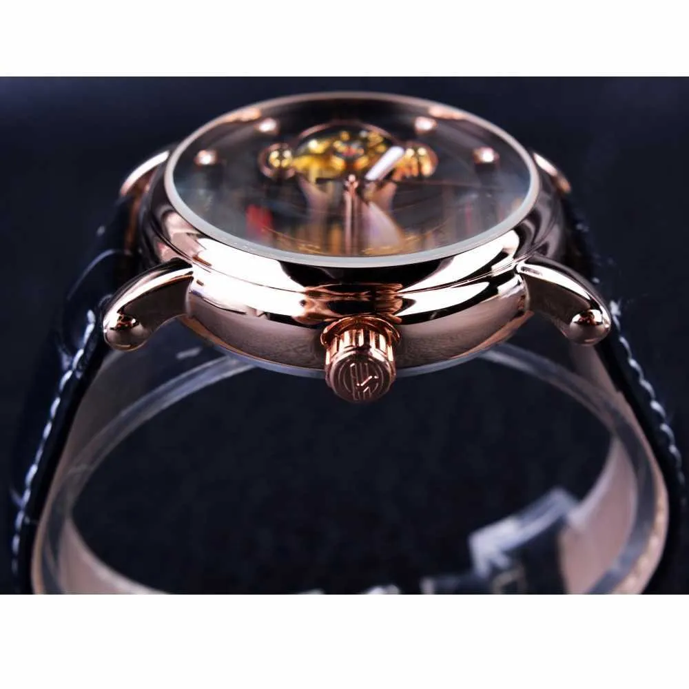 LMJLI - Forsining Fashion Luxury Luminous Hands Rose Golden Men Relojes Top Brand Tourbillion Diamond Display Reloj mecánico automático