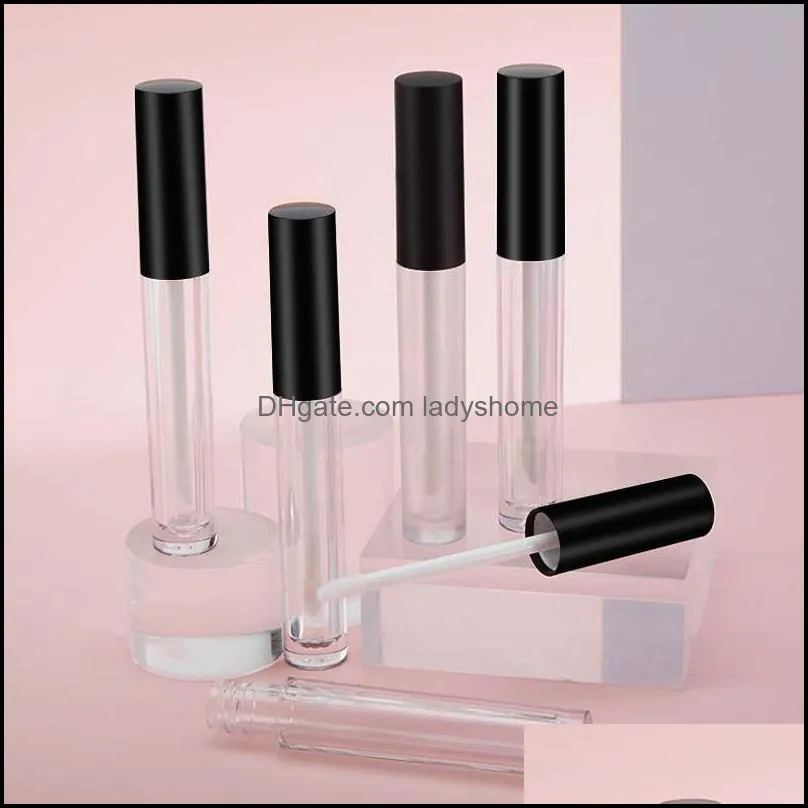 4ml Empty mini lip gloss containers bottles transparent round travel size refillable plastic bottle with lipbrush black lid for