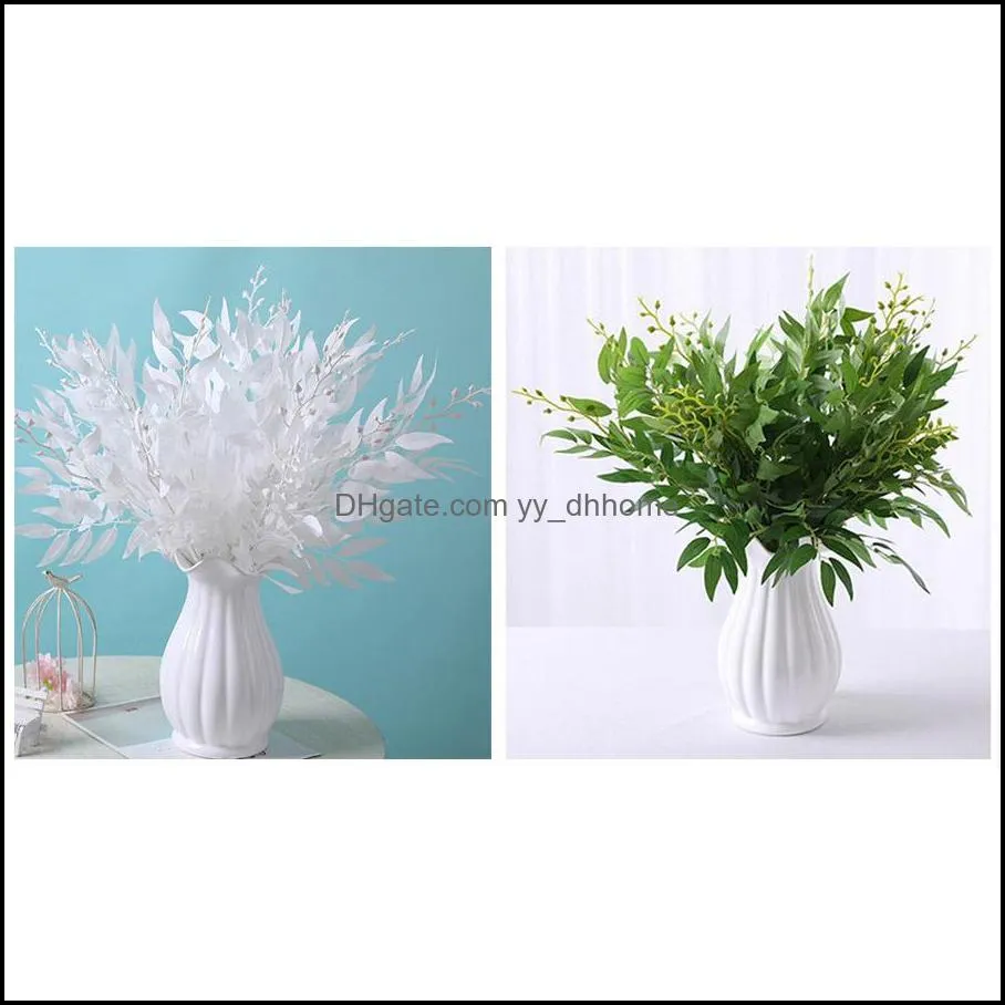 Decorative Flowers & Wreaths Artificial Willow Leaves Green White Fake Plants DIY Faux Bouquet Foliage For Home Wedding Forest Party