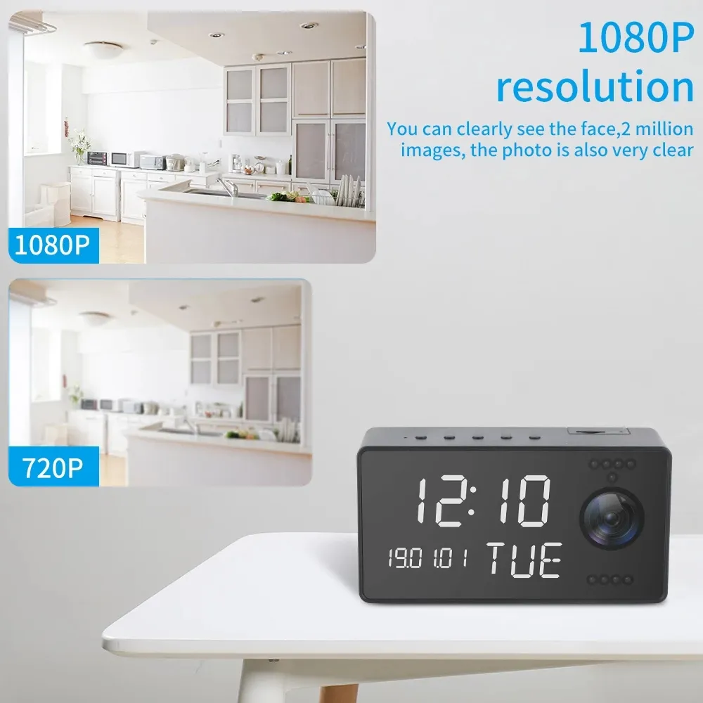 1080p WiFi Camera Clock Trådlös Mini 18650 Tid Alarm Watch P2P IP / AP Security Night Vision Motion Sensor Remote