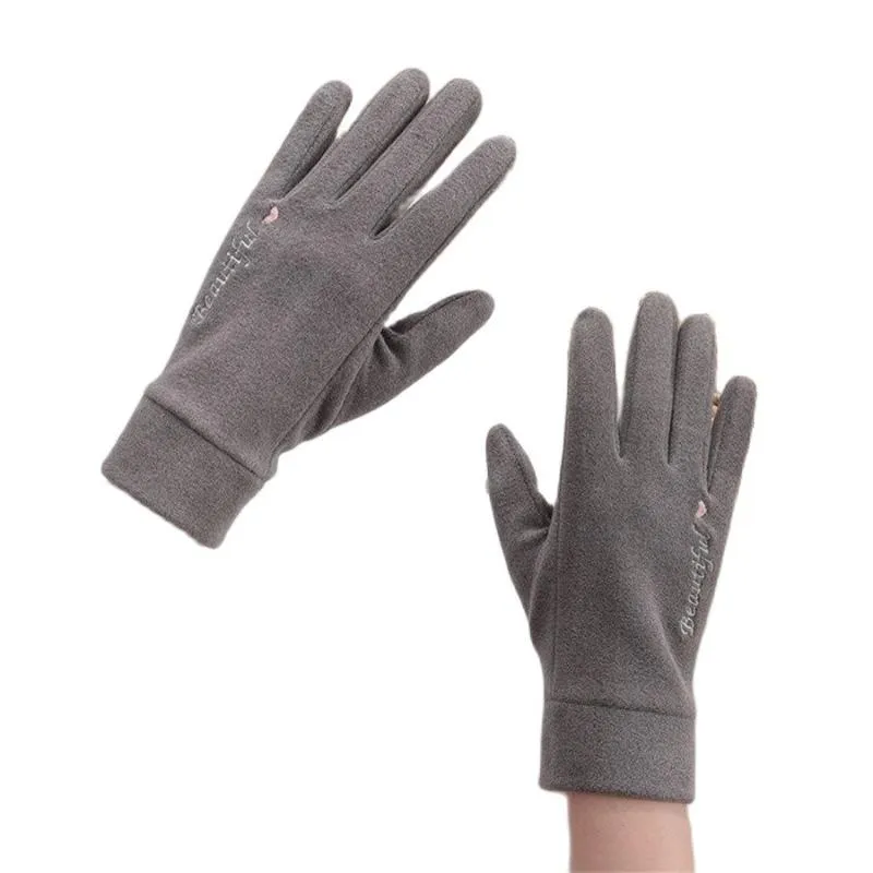 Gants de sport dame automne garder au chaud doux écran tactile gant pour femmes velours léger extérieur coupe-vent broderie activité mitaines printemps N24