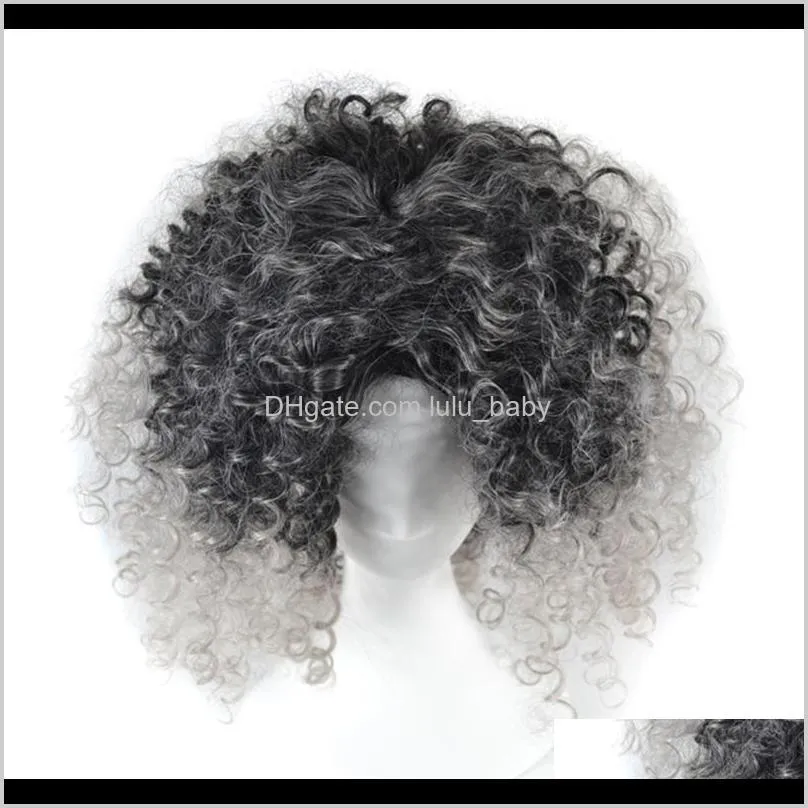 z&f ombre granny grey brown blonde afro kinky curly weave hair synthetic wigs short wigs for black women