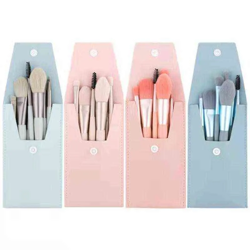 Hälsa och skönhetsprodukter Makeupborste Nya 8 st Mini Makeup Brushes med matt Portable Mjuk hårborste Set Bag Beauty Tools 220226