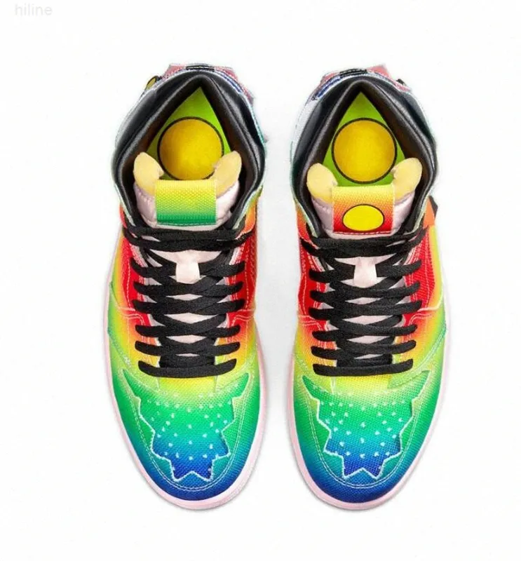 2021 Top J Balvin 1 High Men Buckball Shoes Jumbman 1s Kolorowe y Vibras Tie Dye Multi Color Rainbow Mens Trenerzy Sport A9FM #