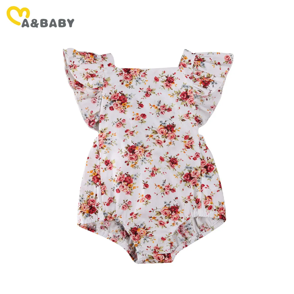 0-18m sommar blomma född spädbarn baby flicka ruffles rompers backless bow jumpsuit solsuit övergripande kläder 210515