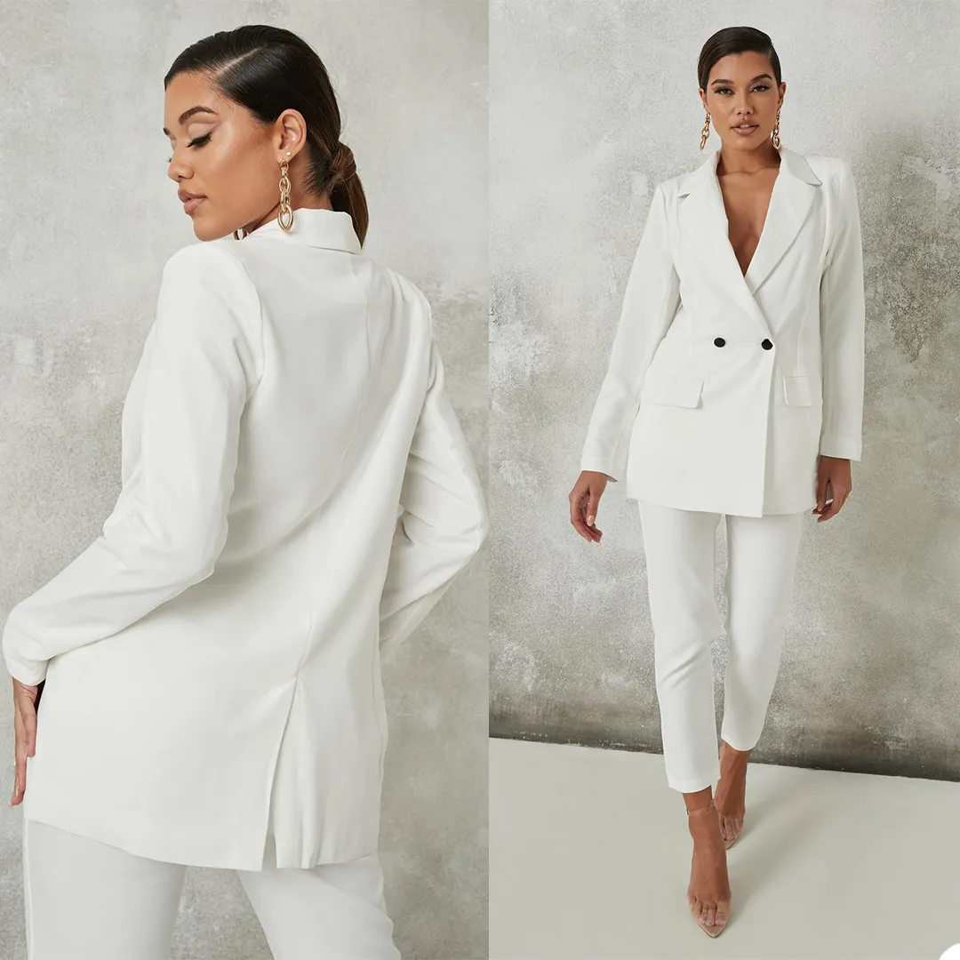 White Double Breasted Women Pants Suits Mother Celebrity Red Carpet Blazer Suit Ladies Prom Party Wedding Wear(Jacket+Pants)
