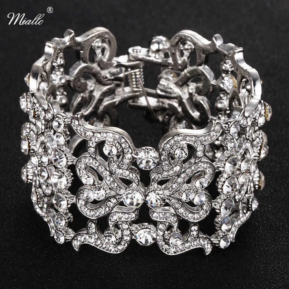 Miallo Baroque Autrichien Cristal Bracelets Bracelets Femmes Bijoux Accessoires De Mode Charmes Manchette Bracelet En Alliage De Métal Bracelets Q0717