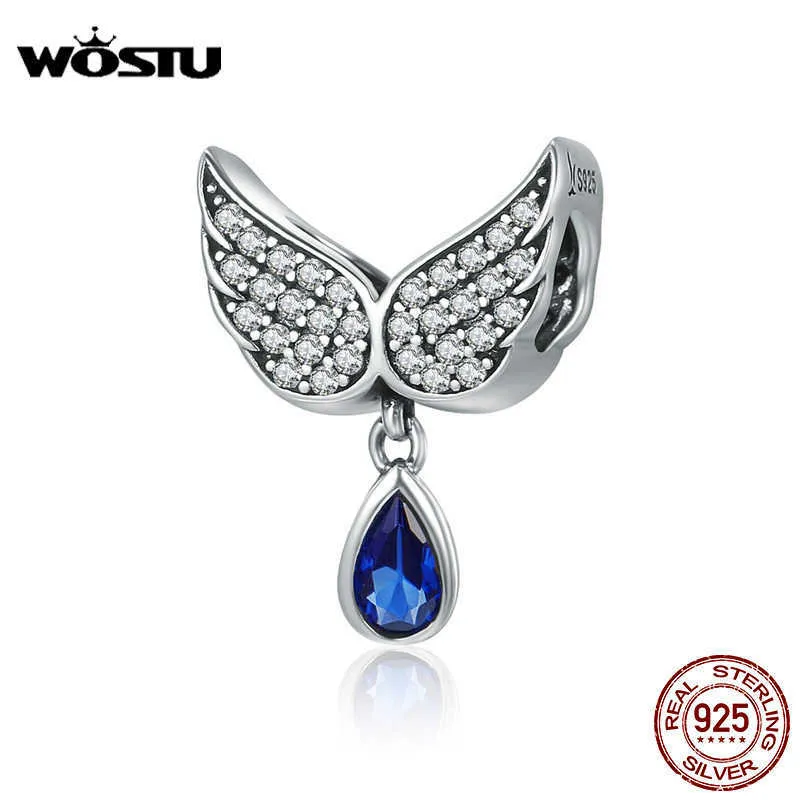 WOSTU Real 925 Sterling Silver Angel Wings Pióro Wisiorek Urok Fit Kobiety Bransoletka Naszyjnik Amp Biżuteria FIC481