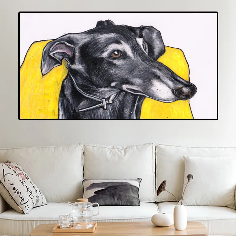 Grande Taille Animal Peintures À L'huile Greyhound Mur Photos Pour Salon Toile Peinture Art Prints Affiches Décor À La Maison Sans Cadre