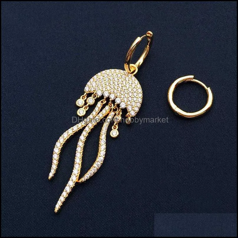 an earrings S925 sterling silver golden yellow jellyfish palm leaf small fish starfish seahorse tassel earrings female 210619