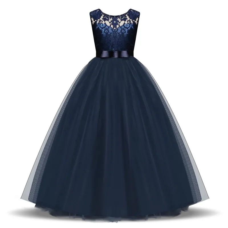Navy Blue 2 Piece Long Sleeve Cotton Christening Dress for Girls